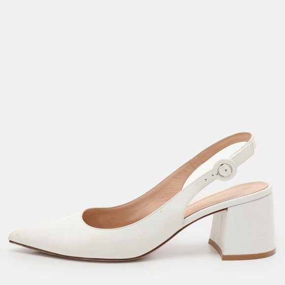 White Leather Slingback Pumps Size 37.5,New Products : American Fashion Style Bags On Sale